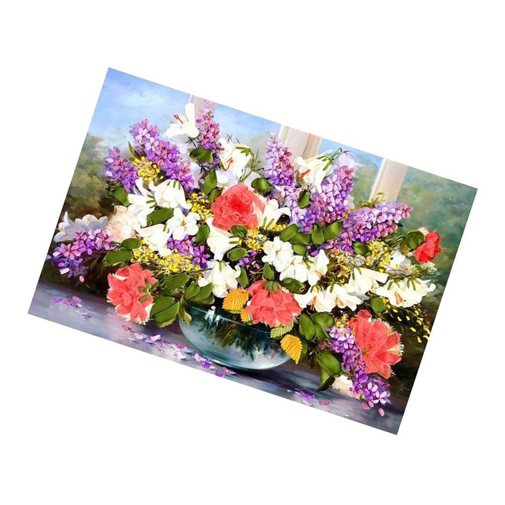 Ribbon Embroidery Kit Cross Stitch Painting Colorful Flower DIY Needlework