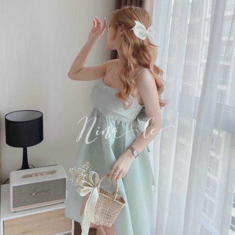 ĐẦM 2 DÂY BABYDOLL XOÈ CỘT NƠ SAU LƯNG 6 MÀU PASTEL