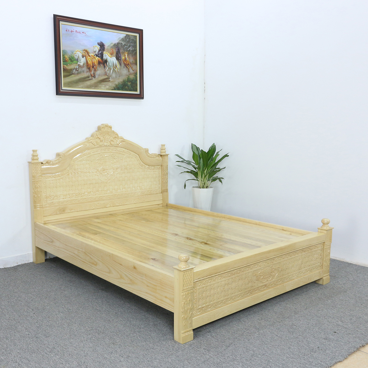 Giường Ngủ Gỗ Sồi Nga Vạt Phản Tân Cổ Điển Chạm Hoa Văn Đẹp Giá Rẻ
