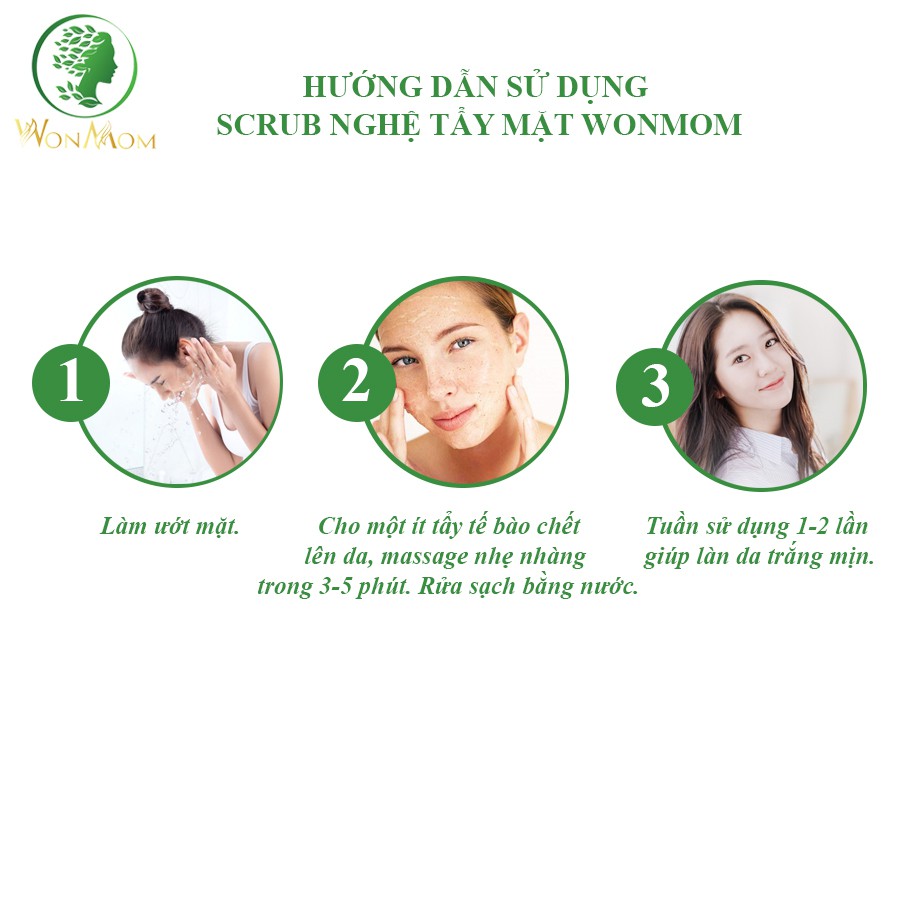 Bộ Scrub Nghệ Tẩy Tế Bào Chết Và Dưỡng Trắng Da Mặt, Ngăn Ngừa Mụn Wonmom ( 1 Kem Nghệ Tươi + 1 Scrub Nghệ Tẩy Mặt )