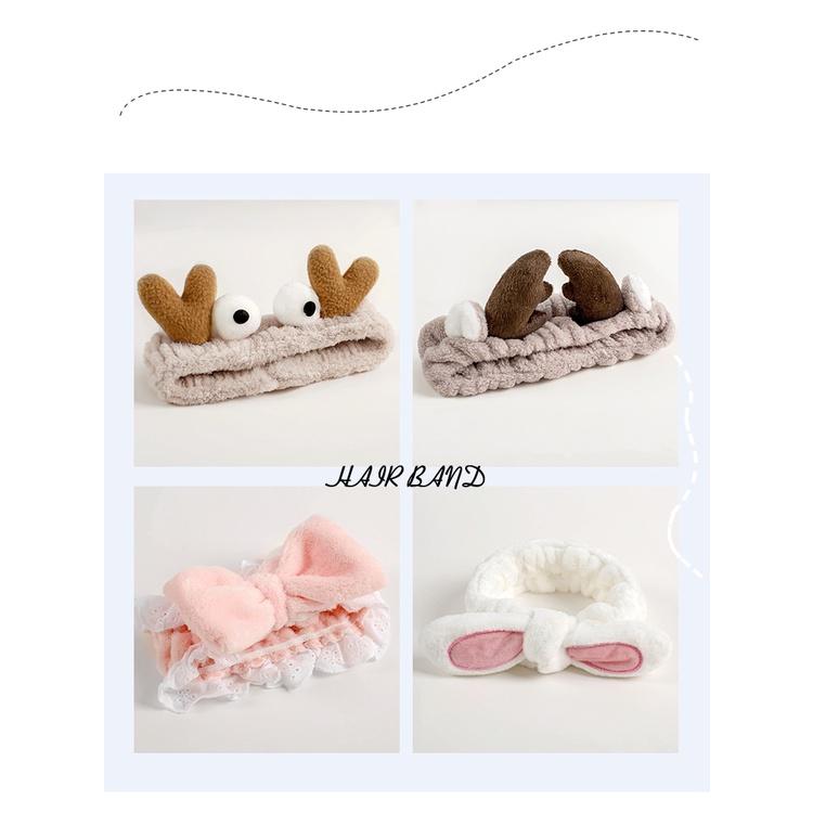 Băng Đô Rửa Mặt Và Băng Đô Cài Tóc Hình tuần lộc, sừng hươu, cua cực cute PK746