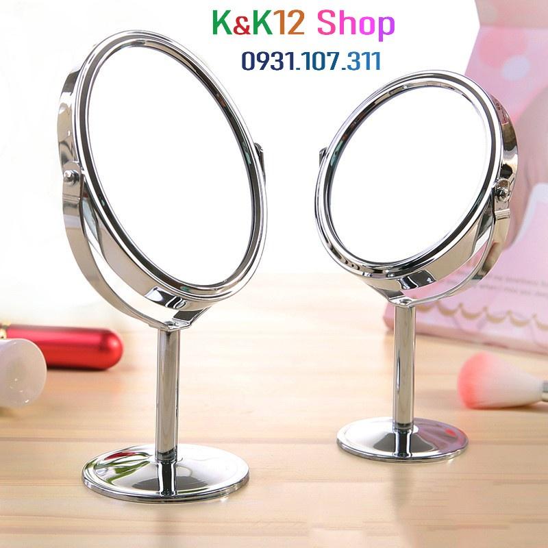 Gương trang điểm mini 2 mặt gương phẳng để bàn, một mặt có thể phóng to gấp 3 lần ảnh rõ nét.