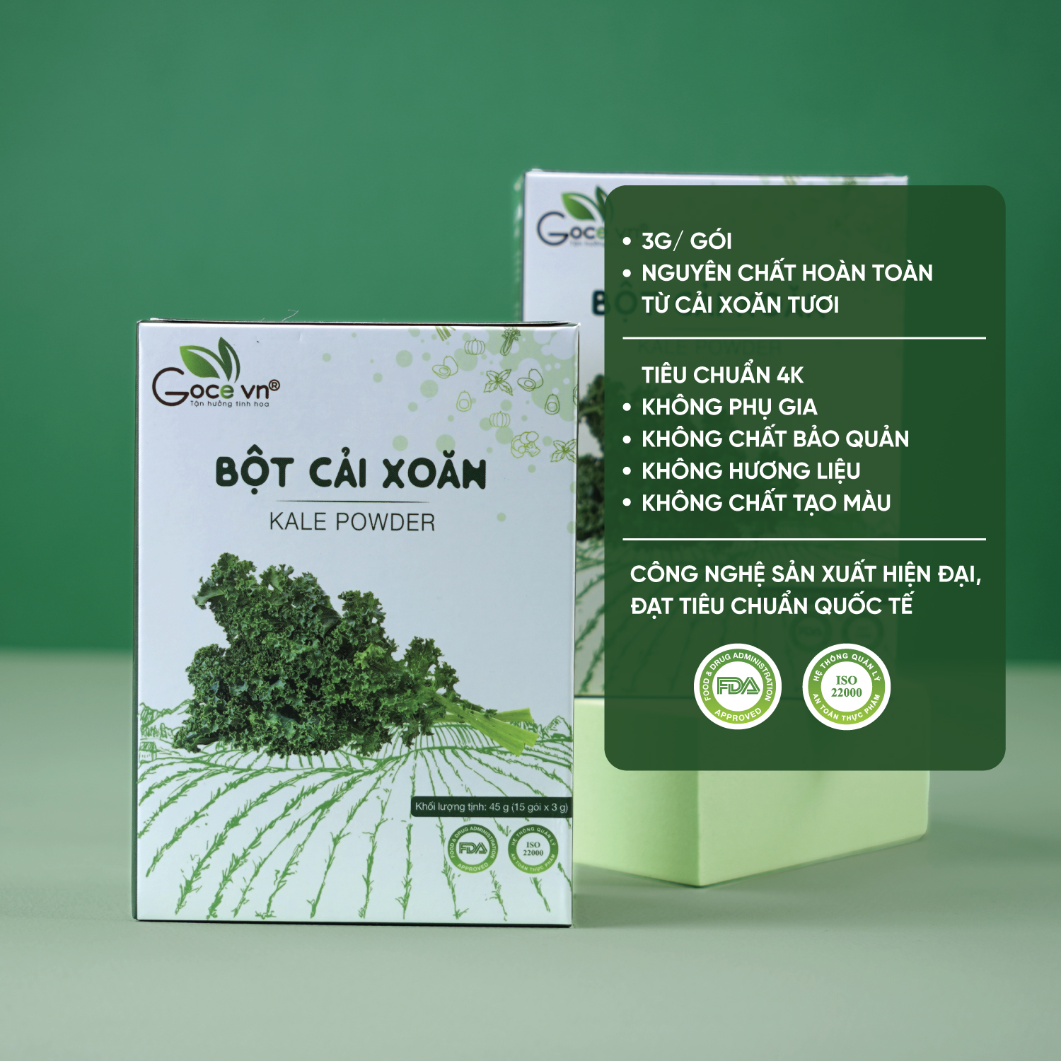 Bột cải xoăn Kale nguyên chất Goce - 45g (15 gói x 3g) ST