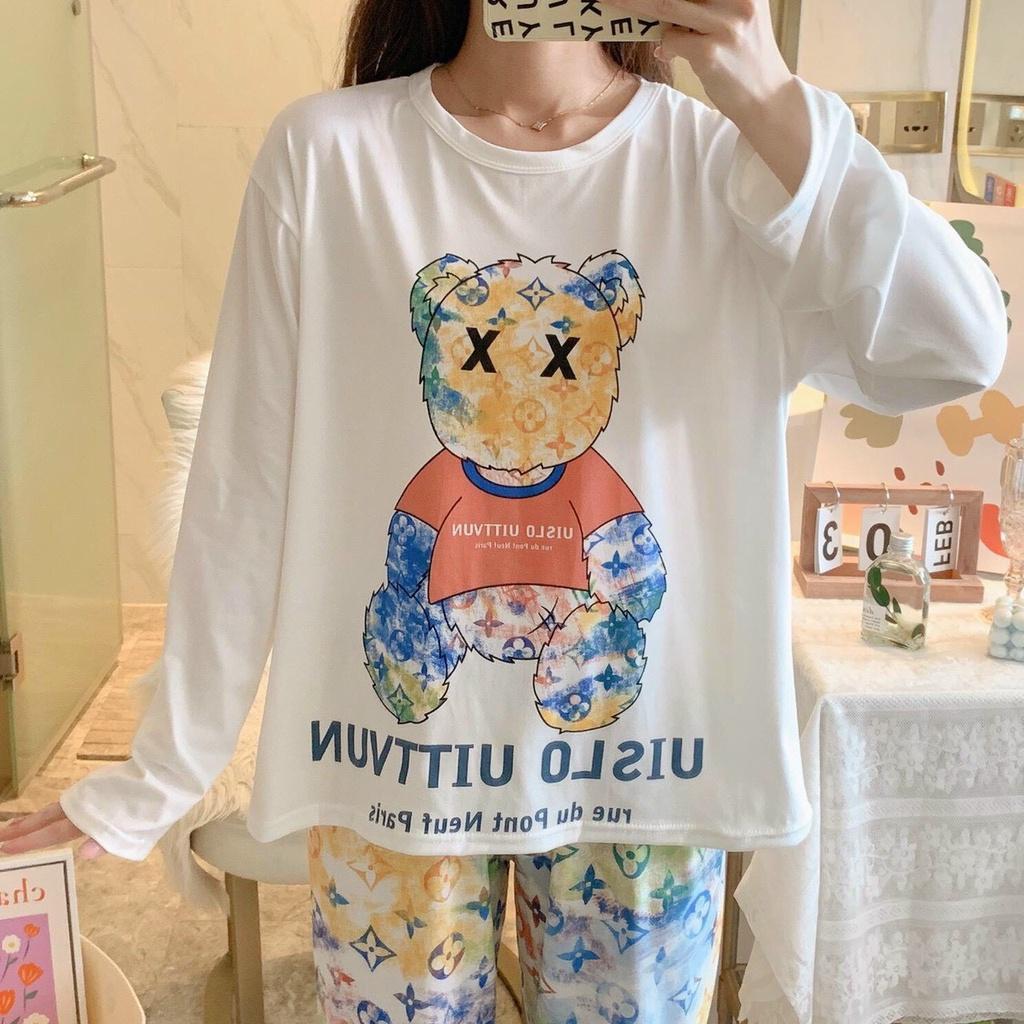 Đồ bộ nữ, Đồ bộ thu đông, Đồ bộ mặc ở nhà cho nữ, Đồ bộ ngủ thun dành cho nữ in hình LOANG MÀU CỰC HOT
