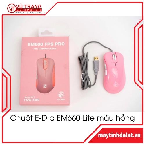 Chuột có dây gaming E-Dra EM660 Lite màu hồng có led - hàng chính hãng