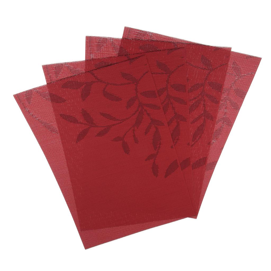 4pcs Rectangle PVC Place Mat Table Pad Dishware Coasters Dining Room Red