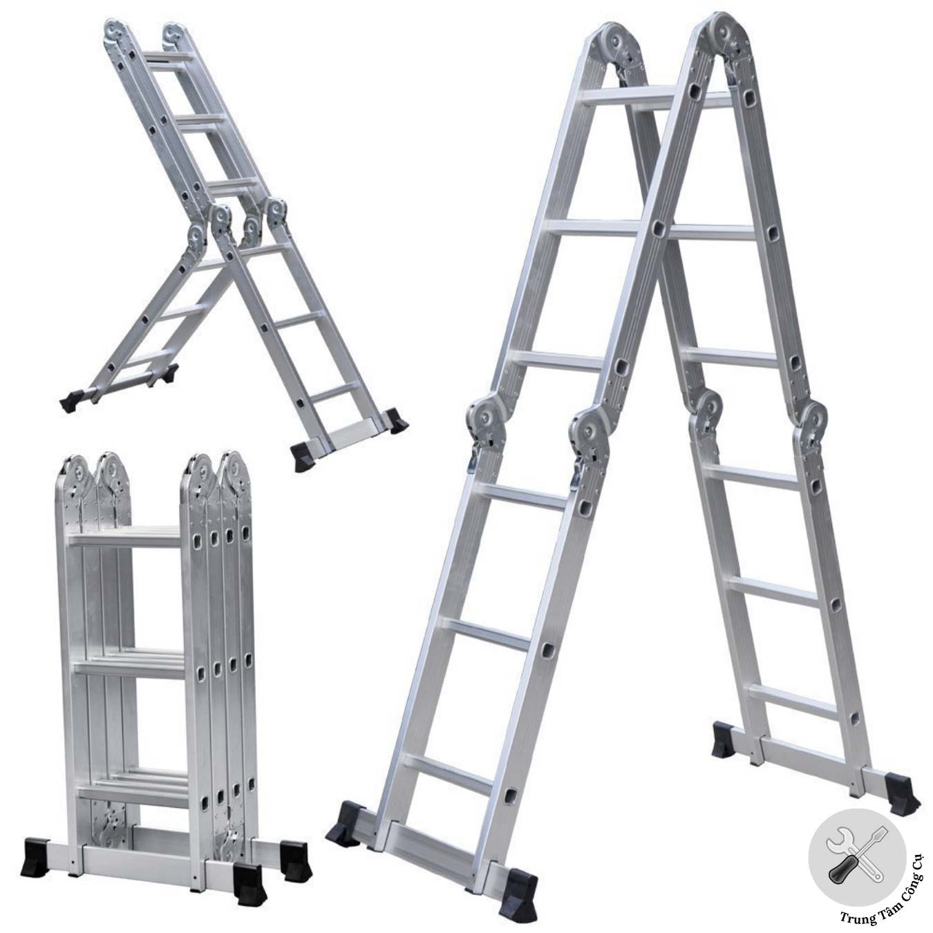 Thang chữ A Thang nhôm gấp 4 đoạn STARKEN ST403H tải trọng 150kgs , màu xanh- Hàng chính hãng