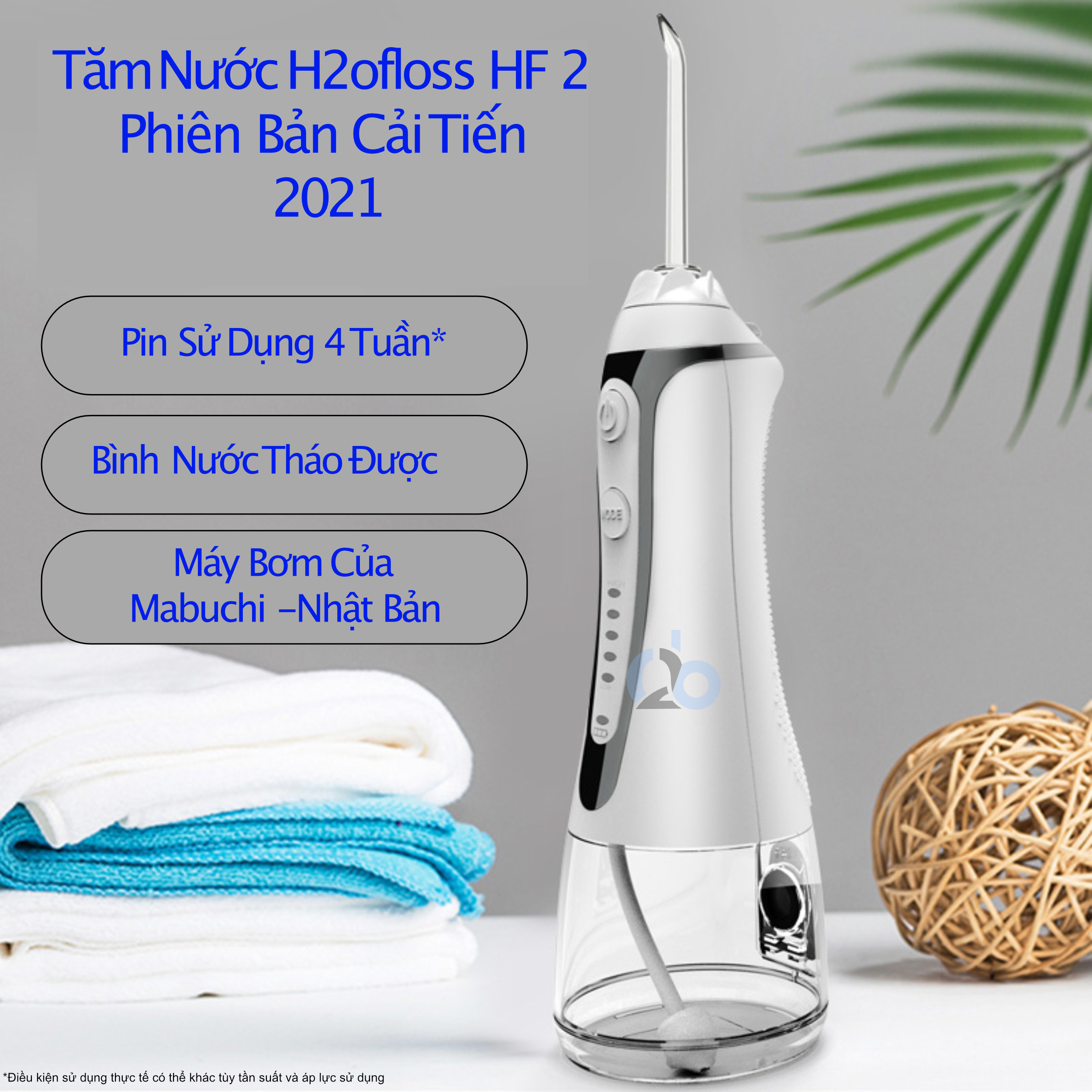 Tăm nước cầm tay H2ofloss HF-2 phiên bản nâng cấp được phân phối độc quyền với nút mở bình nước tiện lợi, tặng kèm 7 đầu tăm, củ sạc nguồn thấp