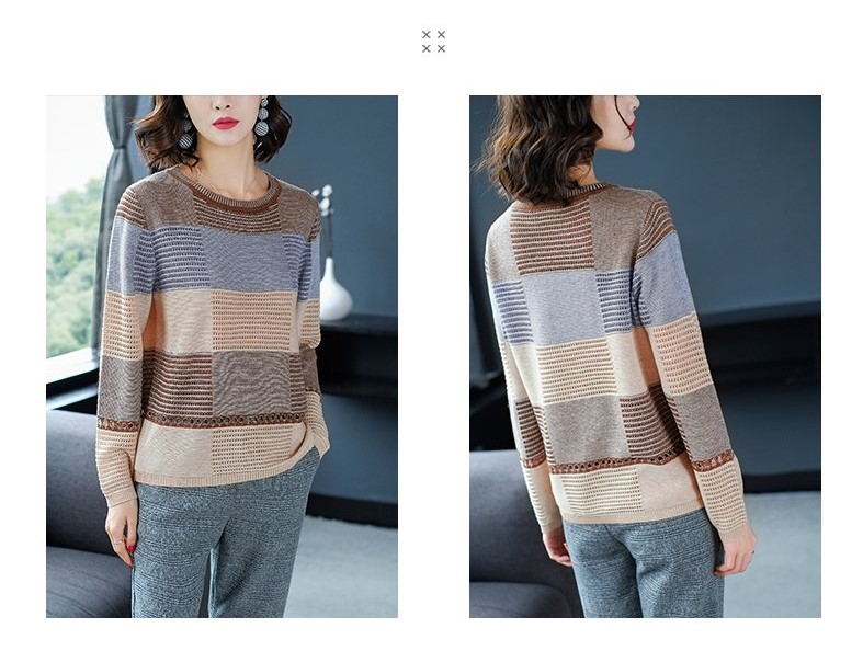 Áo len nữ rộng rãi sọc dài tay áo pull mỏng dệt kim thời trang xuân thu