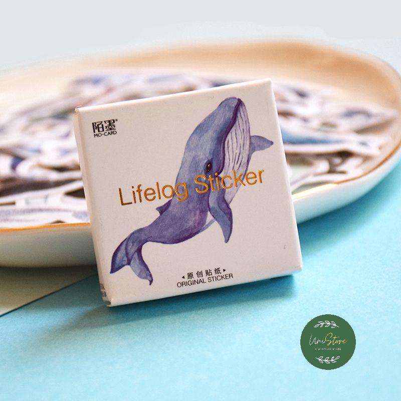Bộ 45 miếng sticker hình dán cá heo xanh dùng trang trí sổ tay, sổ nhật kí/ bullet journal sticker - wt074