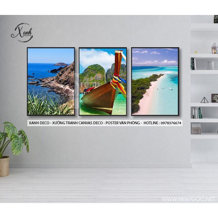 Bộ 3 tranh canvas biển xanh TCVB02 tặng đinh treo tranh