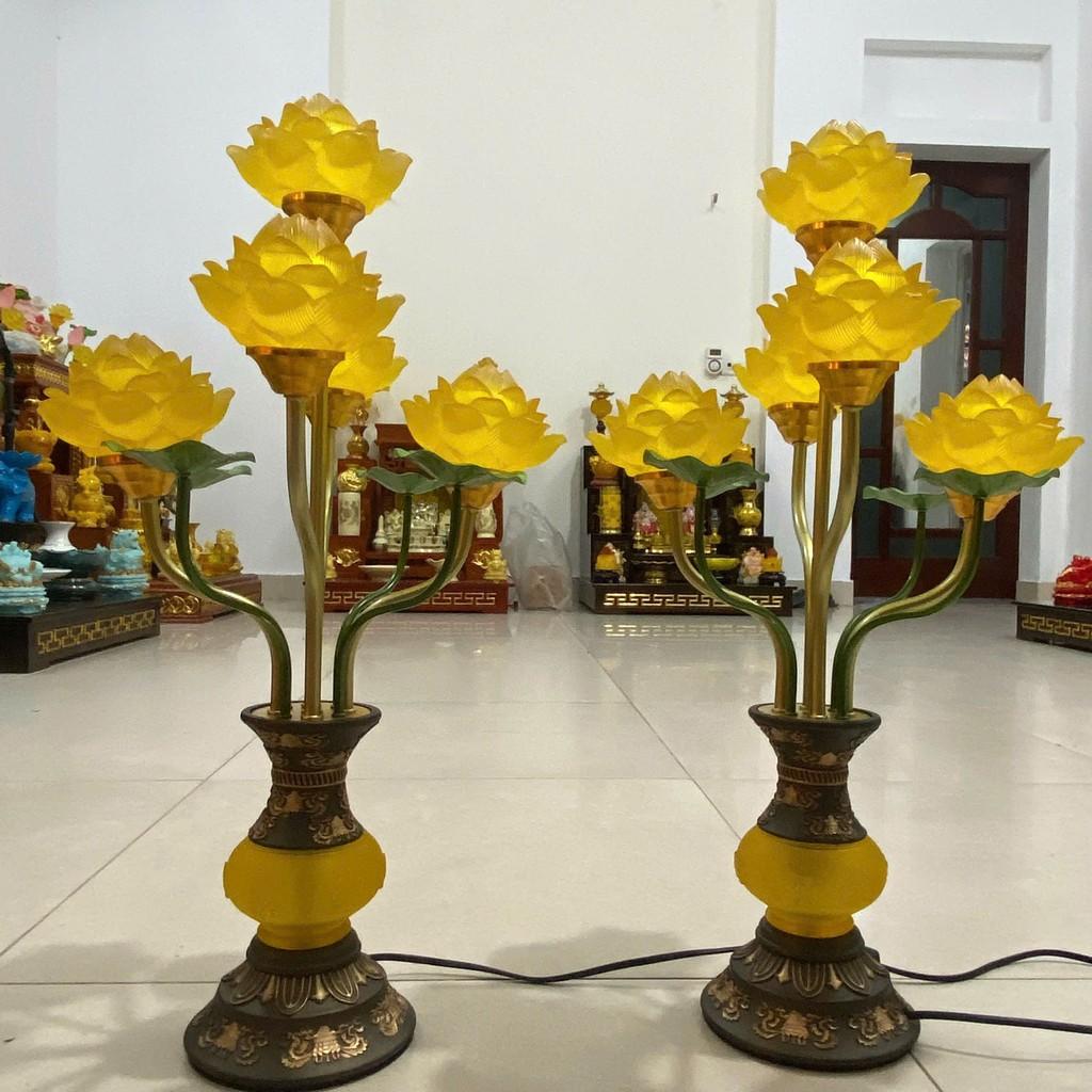 Đèn thờ 5 bông lưu ly RỒNG VIỆT - Thiết kế tinh xảo, thân đồng sắc nét, cho ban thờ thần tài.