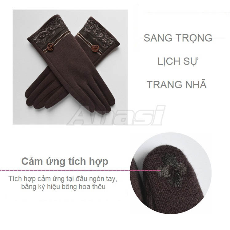 Găng tay chống nắng/ mùa đông cho nữ kiểu dáng sang trọng Anasi TN12 - Tích hợp cảm ứng dùng điện thoại
