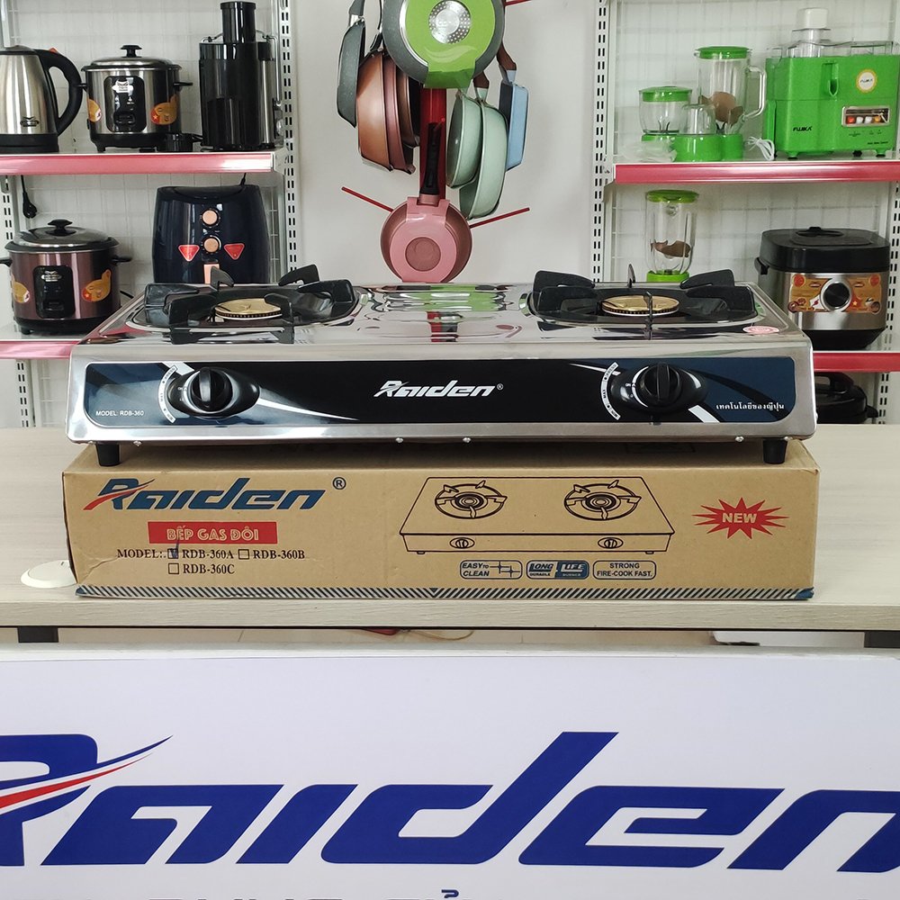 Bếp ga đôi mặt inox Raiden RDB-360A đầu đốt đồng nguyên chất cực bền
