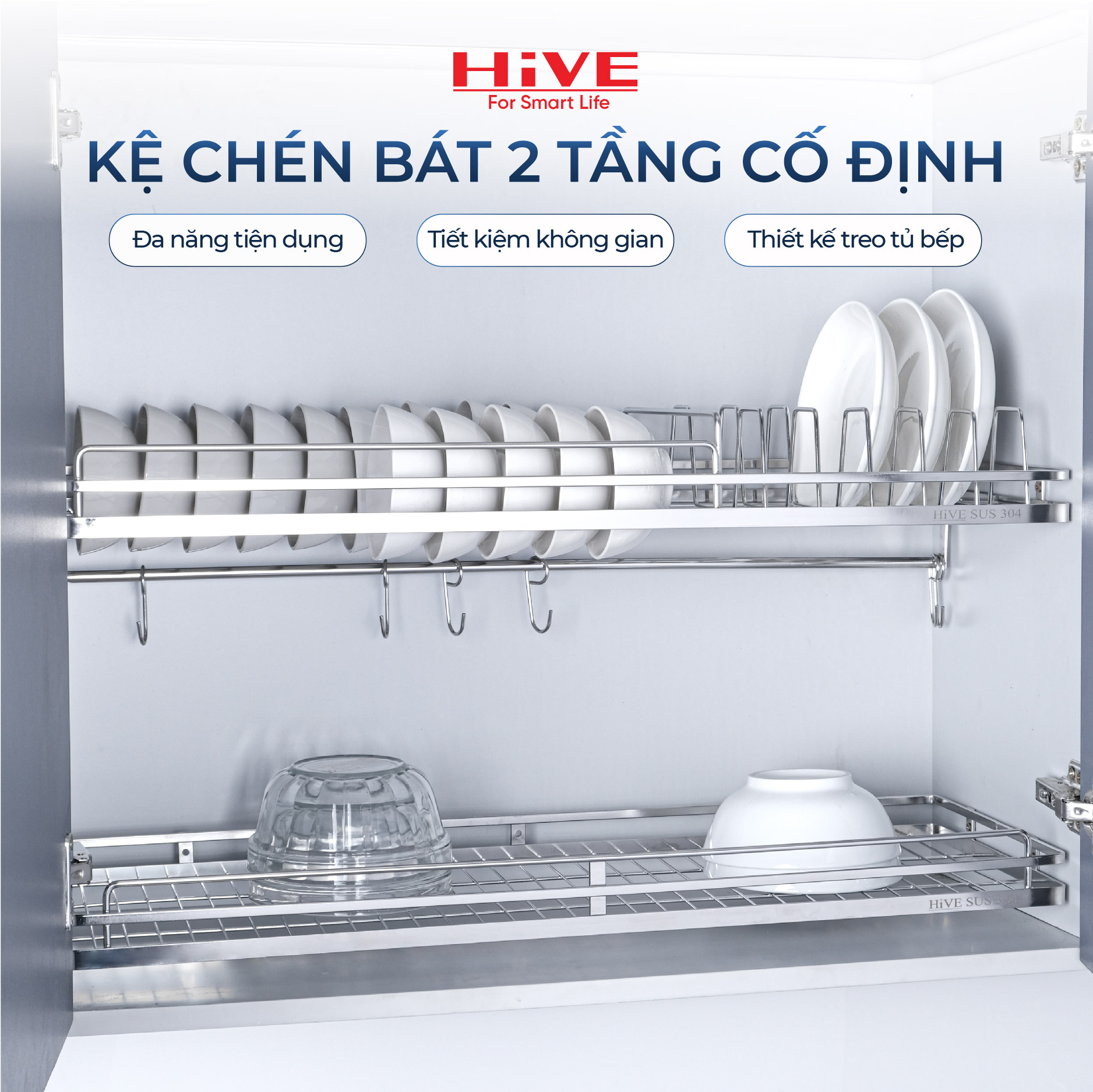 Giá chén bát cố định 2 tầng HiVE Inox 304