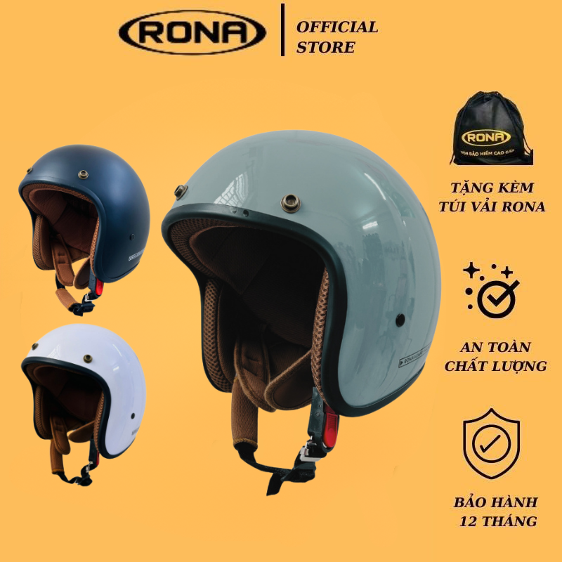 Mũ bảo hiểm 3/4 Rona R10 không kính màu trơn, nón bảo hiểm freesize dành cho nam và nữ