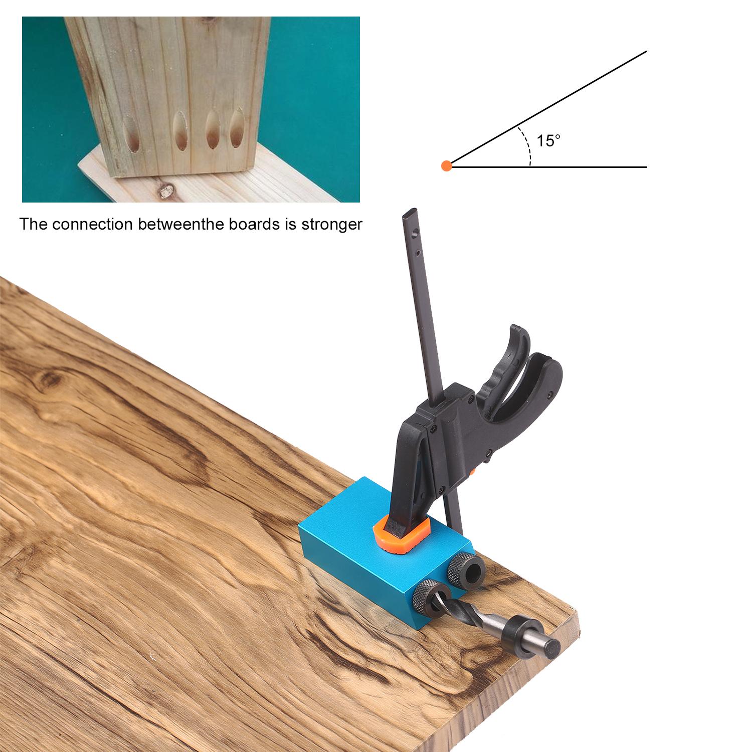 15pcs Pocket Hole Jig Kit 8mm 10mm 15 Degree Angle Drill Guide Woodwoorking Tool Inclined Hole Jig Hole Puncher Locator