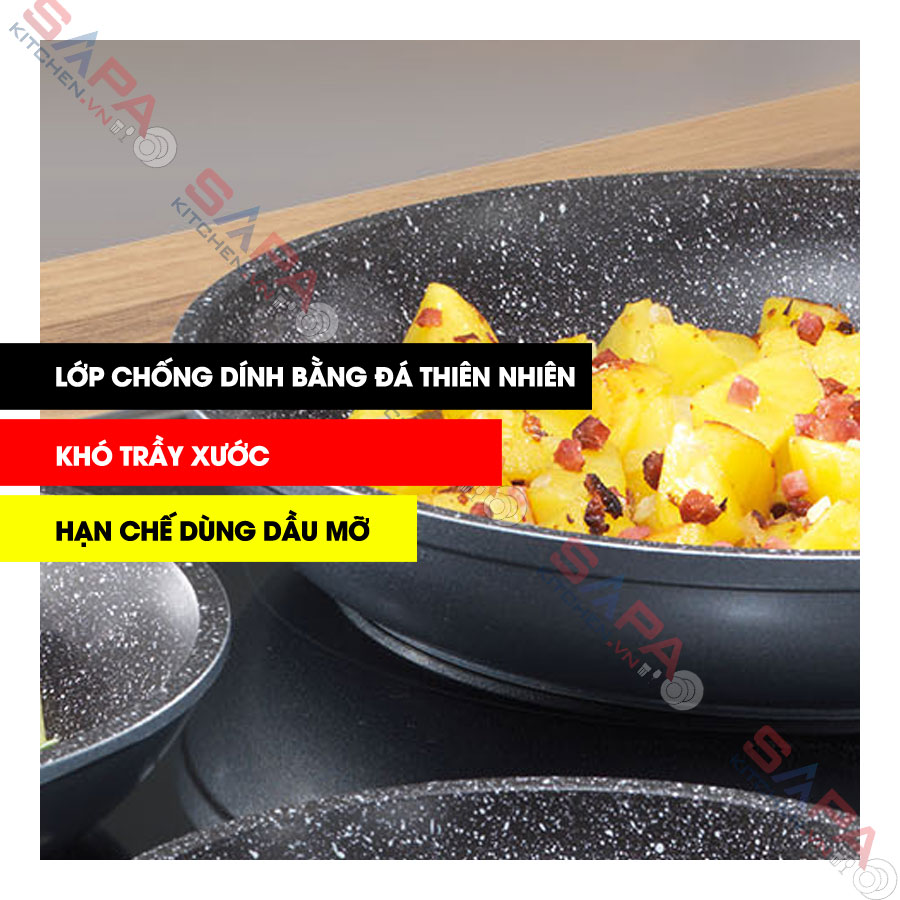 Bộ nồi chảo chống dính bếp từ phủ đá thiên nhiên Stoneline - 2 chảo,1 nồi
