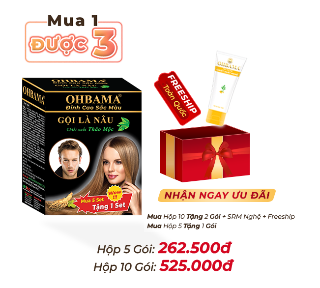 Dầu Gội Nhuộm Tóc Nâu OHBAMA Gội Là Nâu Thảo Mộc