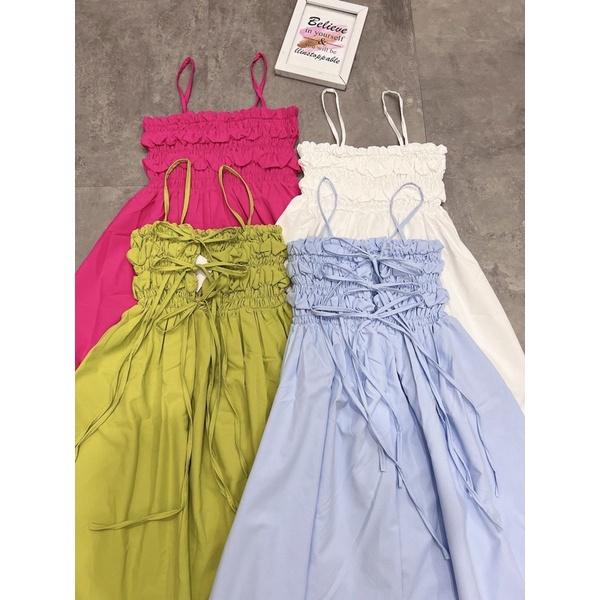 Váy Maxi 2 Dây Chun Ngực Bèo Nơ Sau Siêu Xinh Có Ảnh Thật bkfrreship