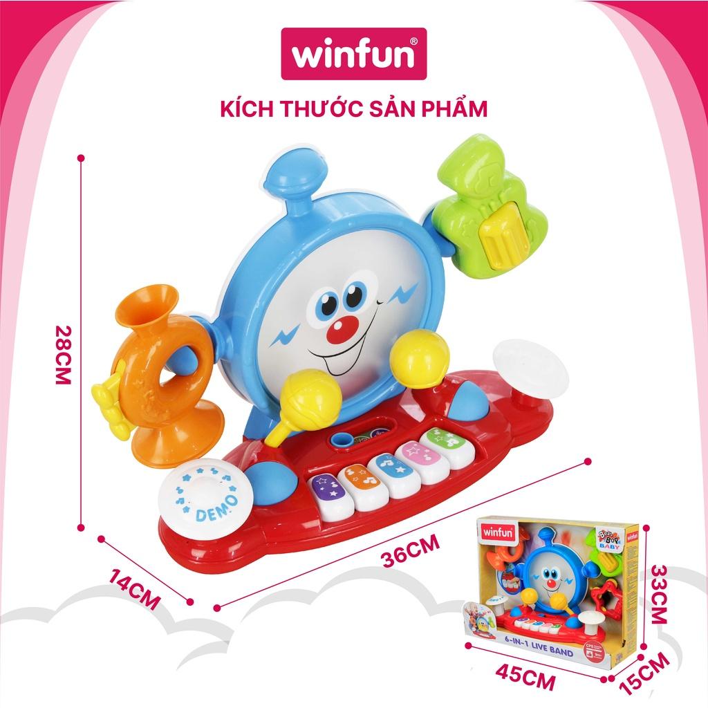 Đồ chơi đàn piano trống jazz phát nhạc vui nhộn cho bé 6in1 cùng xúc xắc cầm tay gặm nướu cho trẻ 0-36 tháng Winfun 2087-NL