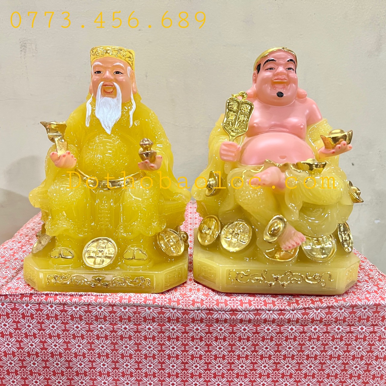 Tượng Thần Tài Thổ Địa đá cao cấp nhập khẩu Đài Loan cao 19cm – Vàng
