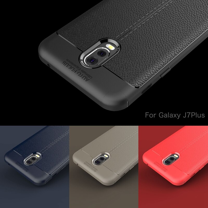 Ốp lưng Silicon Auto Focus giả da, chống sốc dành cho Samsung J7 Plus - Hàng Chính Hãng