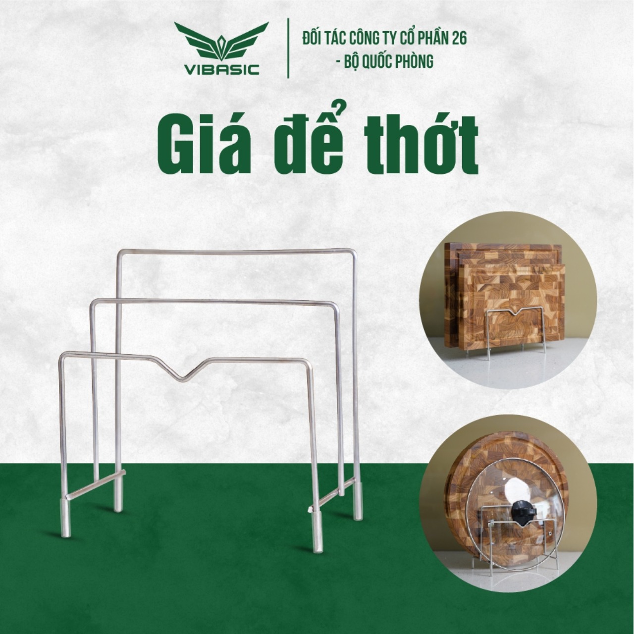 Kệ đựng thớt inox 2 ngăn Vibasic đa năng kết hợp đựng nắp nồi, dao, thớt