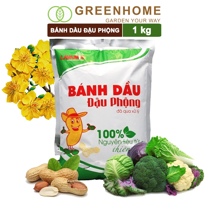 Bánh dầu đậu phộng Lavamix 1kg, phân bón hữu cơ cho cây cảnh, hoa, rau, củ, quả