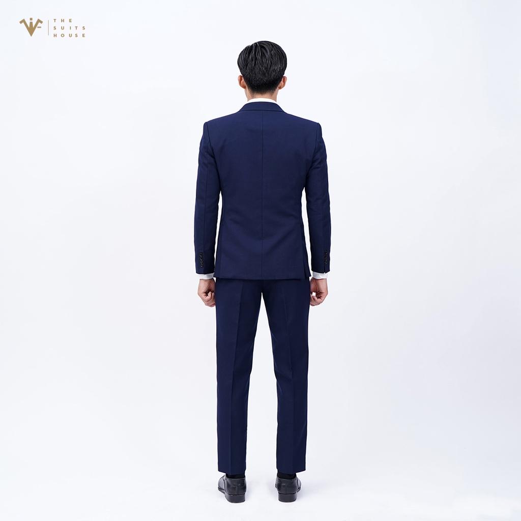 Bộ vest nam xanh sẫm, suits sartorial, 1 khuy 2 túi, form ôm The Suits House