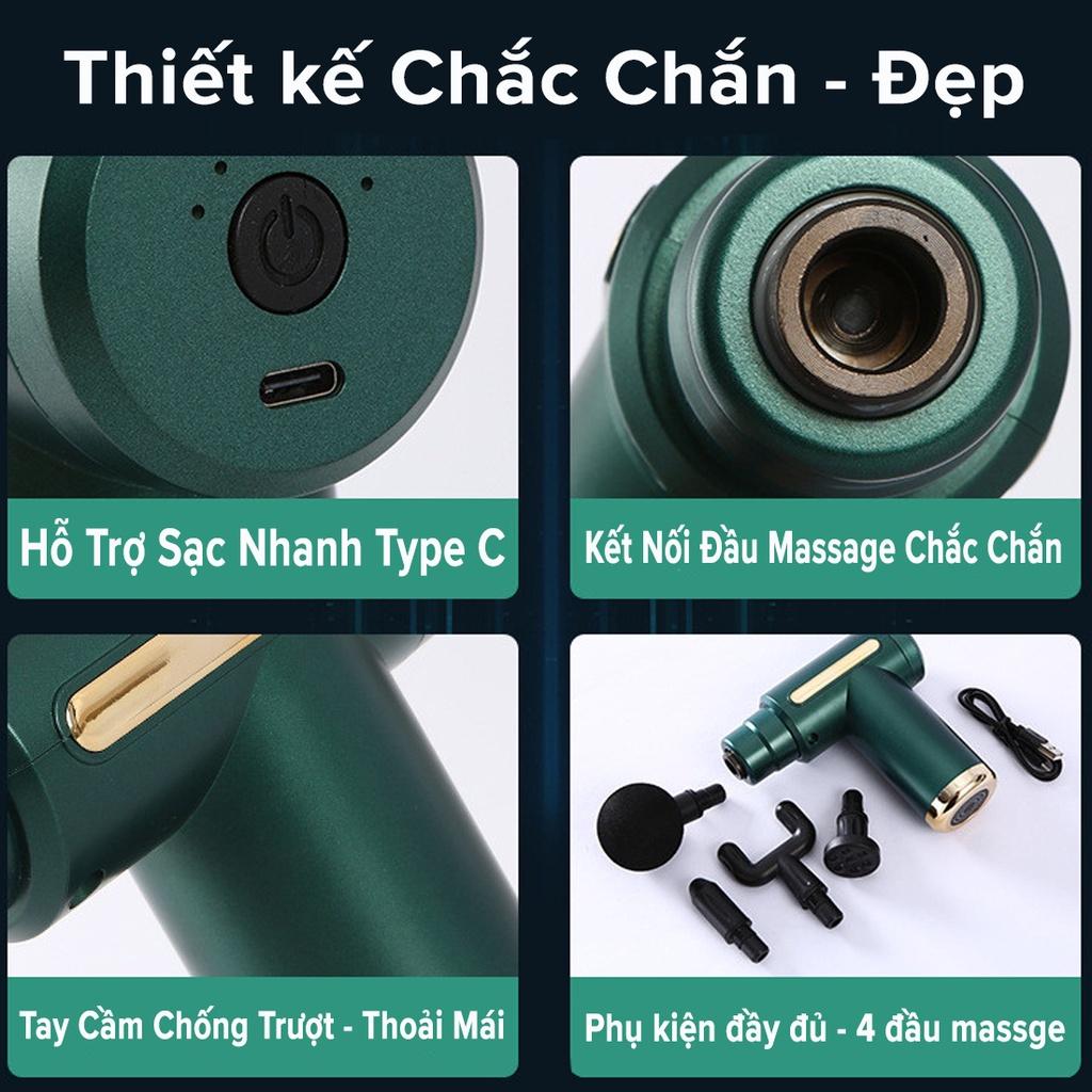 Súng Massage Cầm Tay Mini Máy Mát Xa Trị Liệu Cổ Vai Gáy Toàn Thân 4 Đầu 6 Cấp Độ Chuyên Sâu Đa Năng Chính Hãng miDoctor