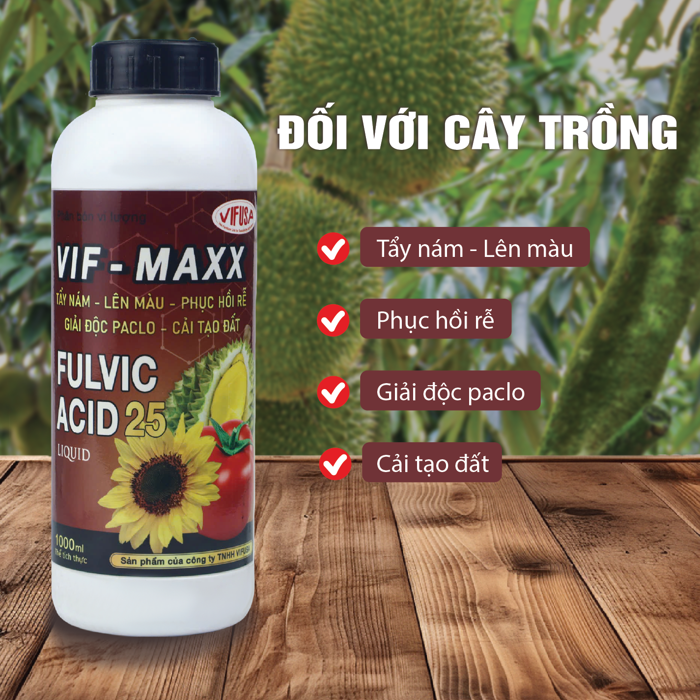 VIF-MAXX - Phân bón Acid Fulvic 25 chai 1 lít