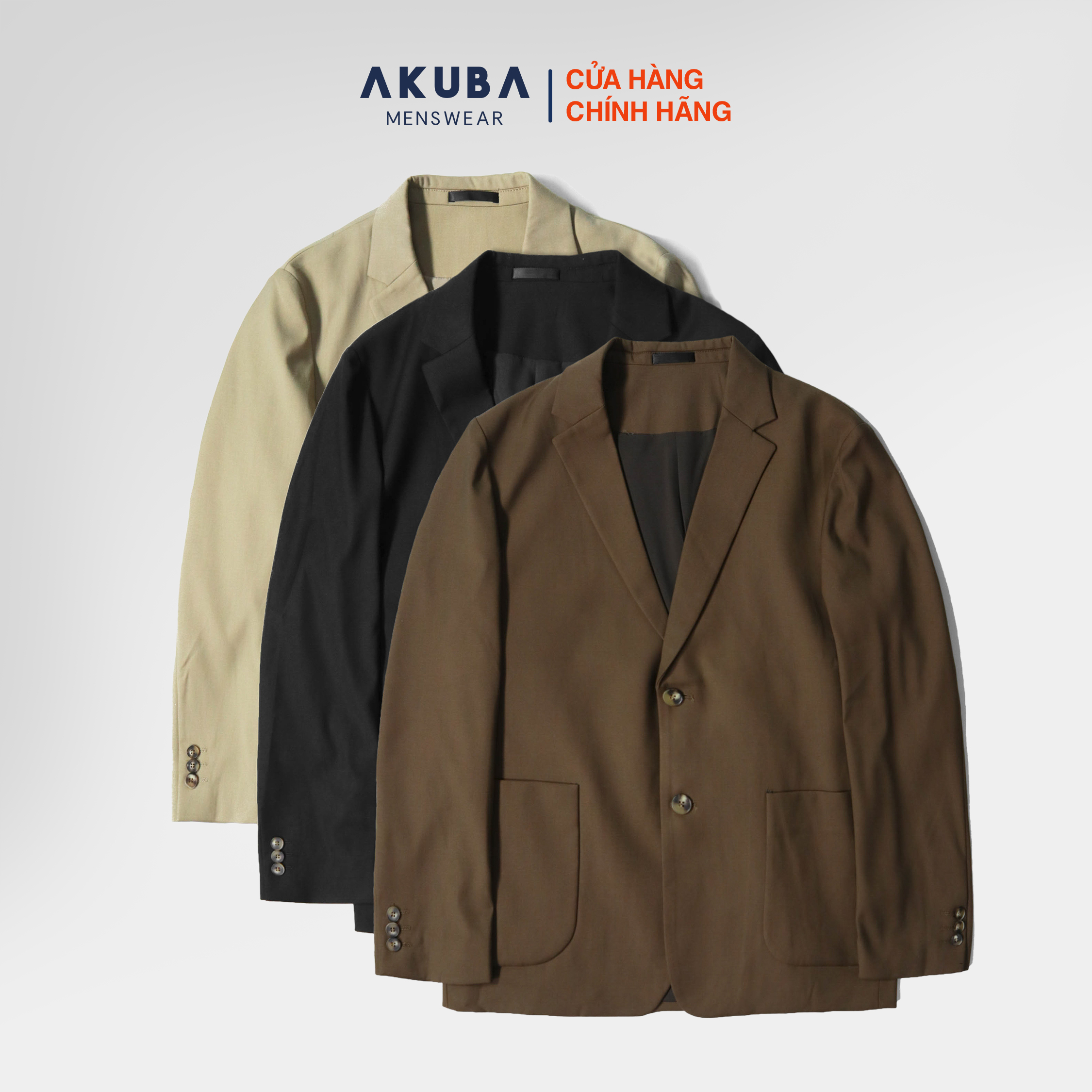 Áo khoác Blazer nam trơn sang trọng AKUBA form regular, mặc thoải mái, nhiều màu 02150