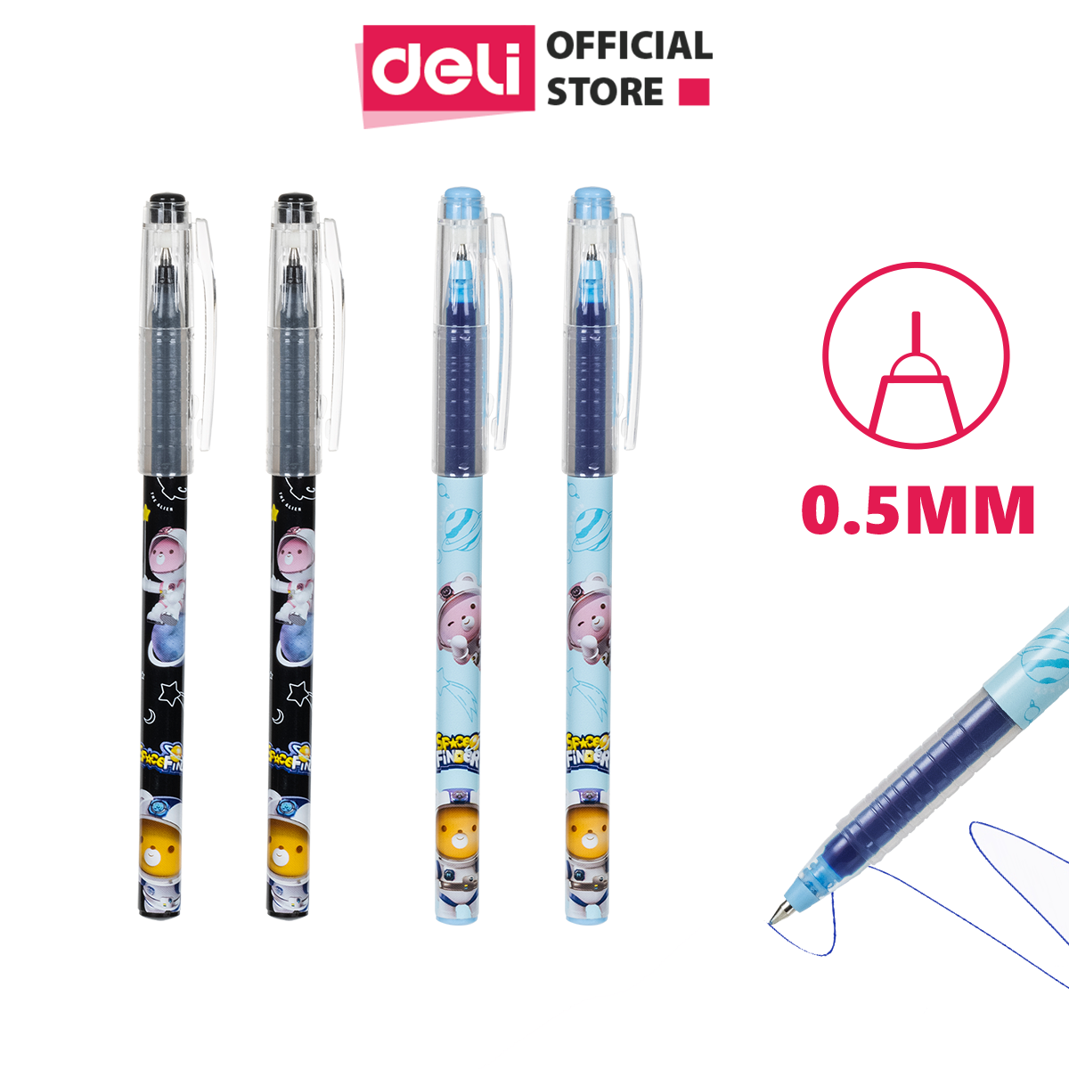 Bút bi nước mực gel học sinh ngòi bi 0.5mm Deli - Màu xanh đen - Họa tiết đáng yêu - Viết đều trơn tru lâu hết mực - EG31