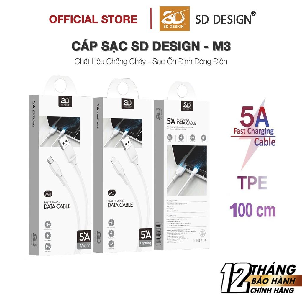 Cáp sạc M3 SD DESIGN sạc ổn định cho điện thoại 6 đến 13 pro max, dây dài 1M, bảo hành 1 đổi 1