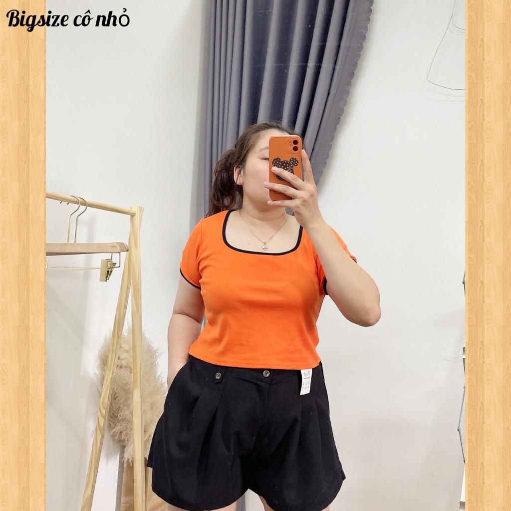 Áo thun tay ngắn bigsize nữ cổ vuống có viền cổ dáng croptop co giãn mạnh A28 - Đen