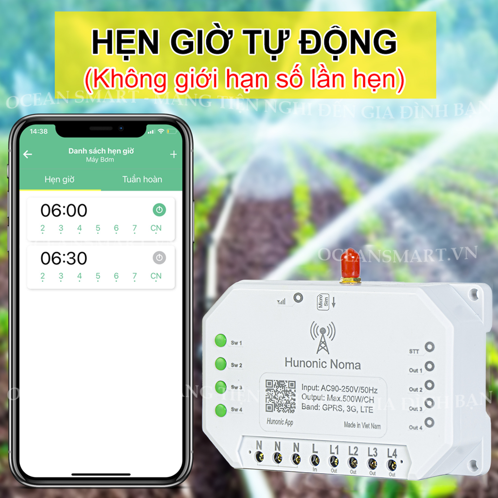 Công Tắc Thông Minh Hunonic Noma Dùng Sim, Điều Khiển Mọi Thiết Bị Từ Xa Qua Điện Thoại - HNNOMA4CH