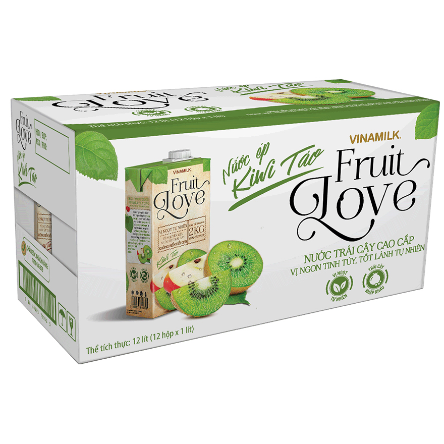 Thùng 12 hộp nước trái cây cao cấp Fruit Love VINAMILK Kiwi Táo