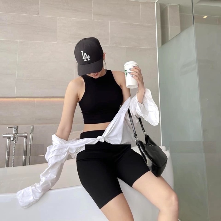 Áo Croptop ba lỗ quyến rũ chất bozip 1 lớp thoáng mát phối blazer cardigan đồ tập gym cực thời trang