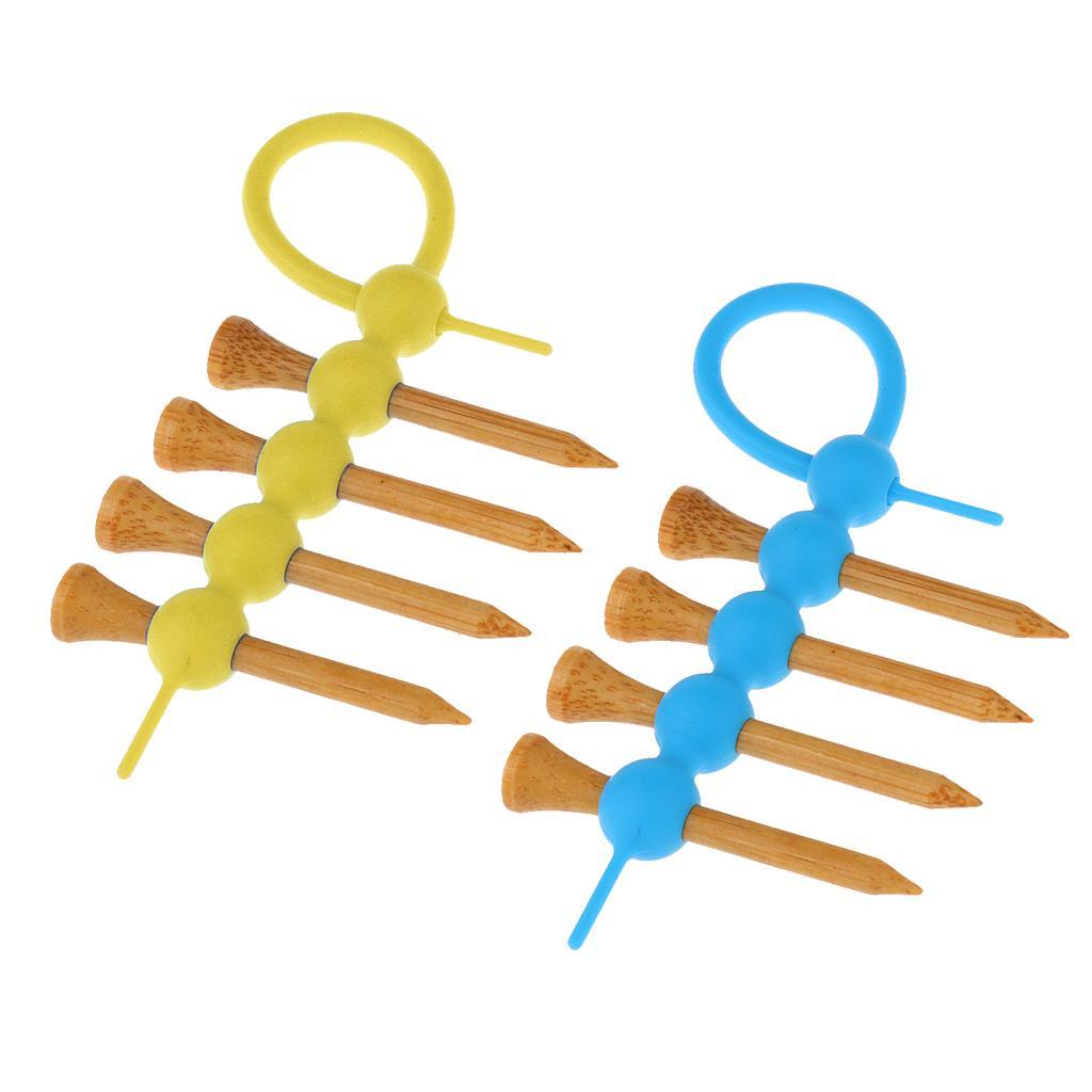 2 Pieces New Golf Tee Holder with 55mm Wood Golf Tees - Blue+Yellow