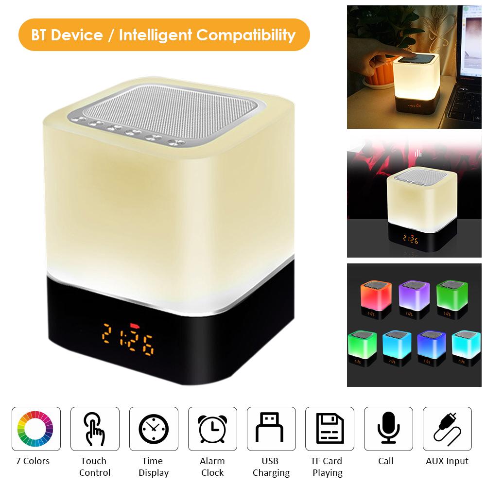 Loa Led BT đa chức năng Cảm ứng đèn ngủ Đèn bàn thông minh Đồng hồ báo thức Máy nghe nhạc