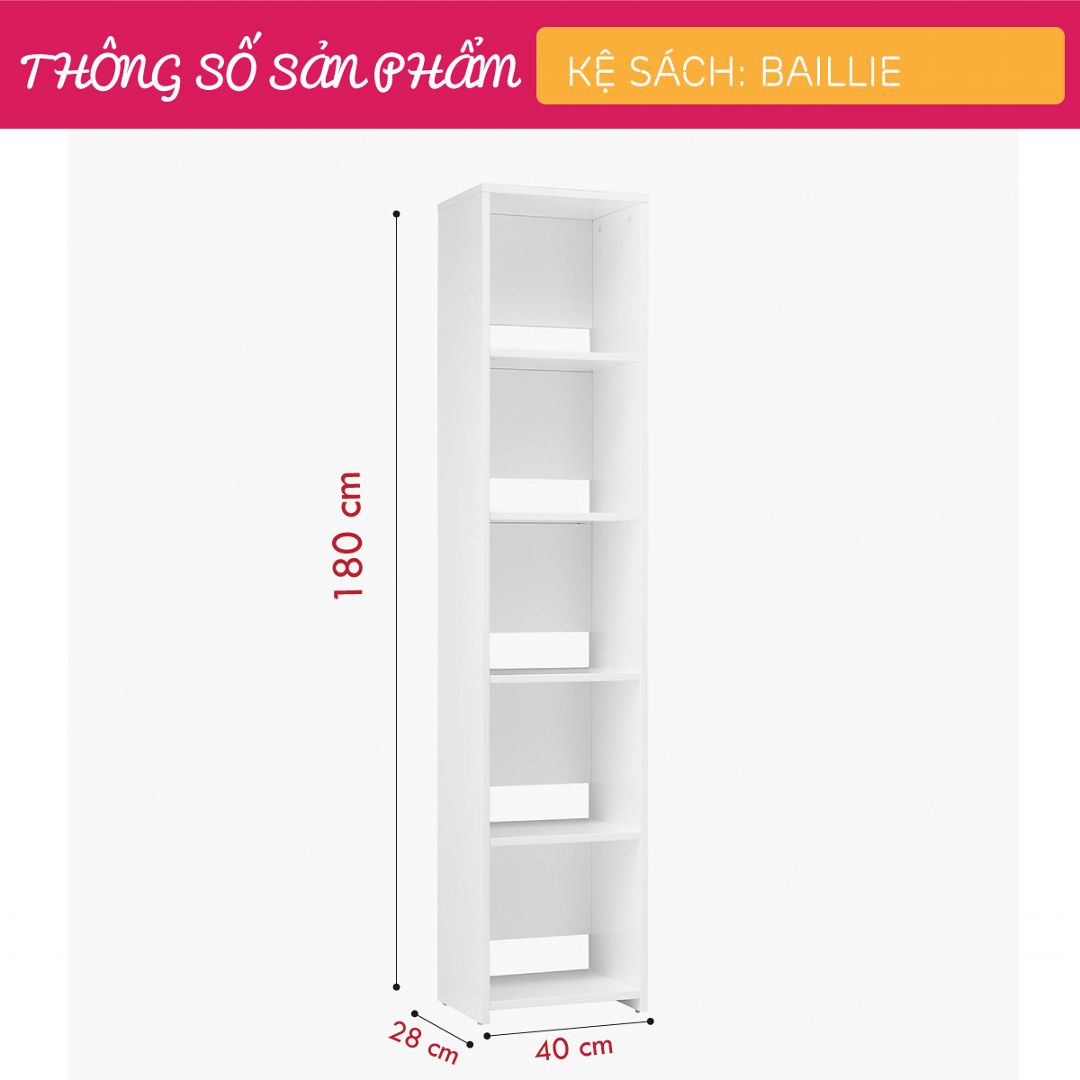 Kệ sách, kệ trang trí gỗ hiện đại SMLIFE Baillie | Gỗ MDF dày 17mm chống ẩm | D40xR28xC180cm