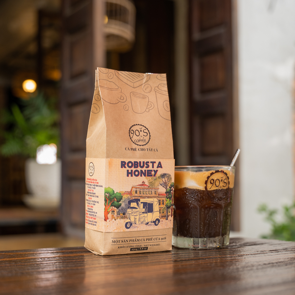 Cà Phê Robusta Honey Rang Xay Nguyên Chất - Dạng Bột - 90S Coffee Vietnam - 100% Cà Phê Sạch Cao Cấp