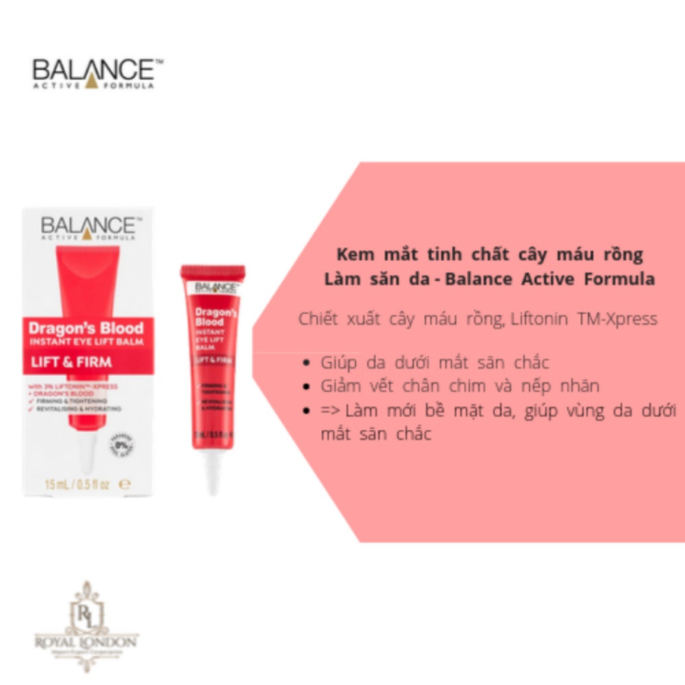 Combo Serum Tinh Chất Cây Máu Rồng Balance Dragon’s Blood Instant Lifting Nâng Cơ, Phục Hồi Da 30ml + kem mắt Tinh Chất Cây Máu Rồng Balance Dragon’s Blood eye 15ml, hàng chính hãng