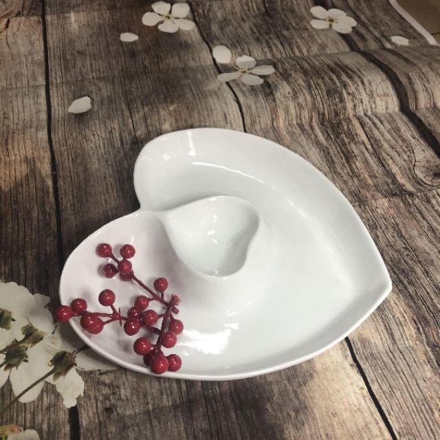 Đĩa tim sứ trắng Bát Tràng (hàng đẹp)