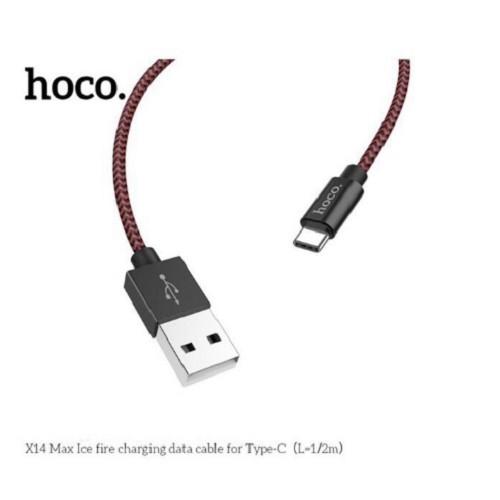 CÁP SẠC NHANH HOCO X14 MAX DÂY DÙ 2M TYPE-C DÒNG LỬA BĂNG SIÊU BỀN CHỐNG ĐỨT - HÀNG CHÍNH HÃNG