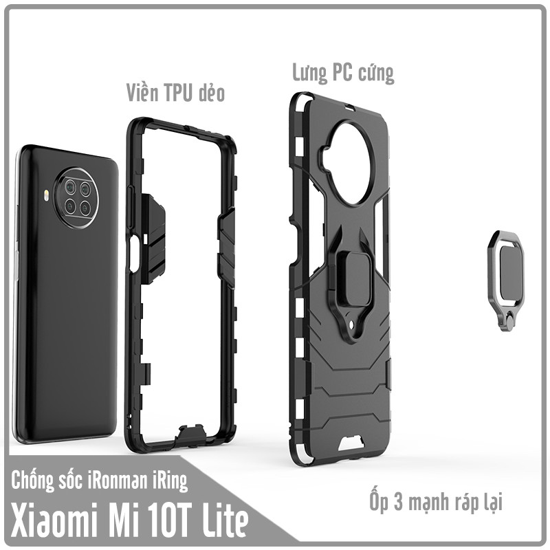 Ốp lưng cho Xiaomi Mi 10T Lite - Redmi Note 9 Pro 5G iRON MAN IRING Nhựa PC cứng viền dẻo chống sốc
