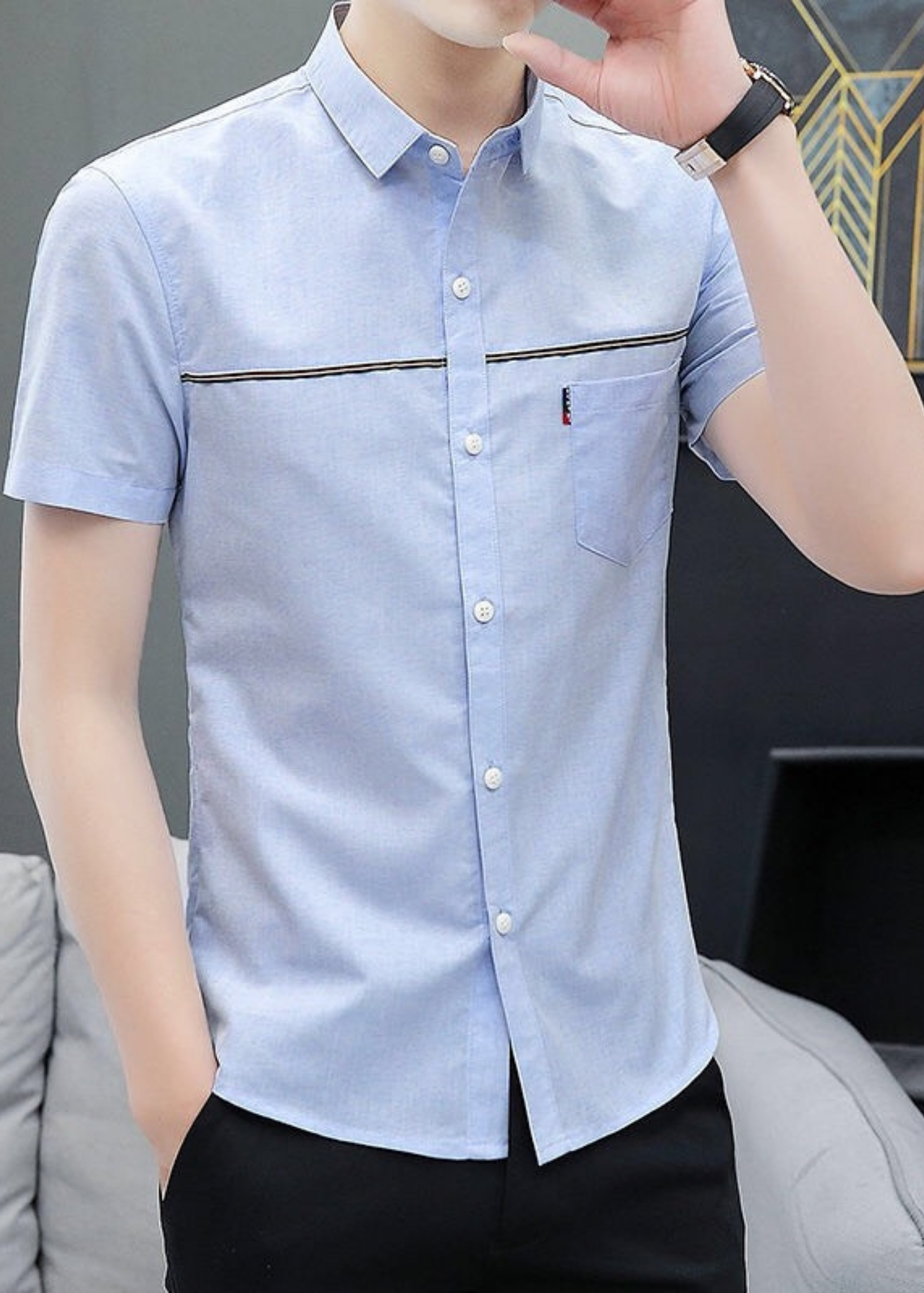 Áo Sơ Mi Nam Ngắn Tay Viền Ngực Phối Một Túi Cao Cấp Mẫu VG01 Thiết Kế Trẻ Trung Năng Động