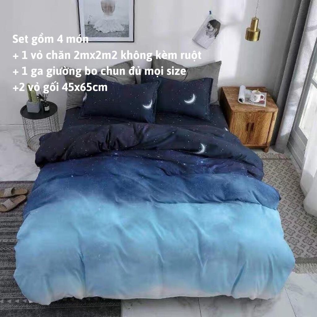 Bộ chăn ga gối Cotton poly M2T Bedding Màn đêm, vỏ chăn mền, drap nệm và 2 vỏ gối