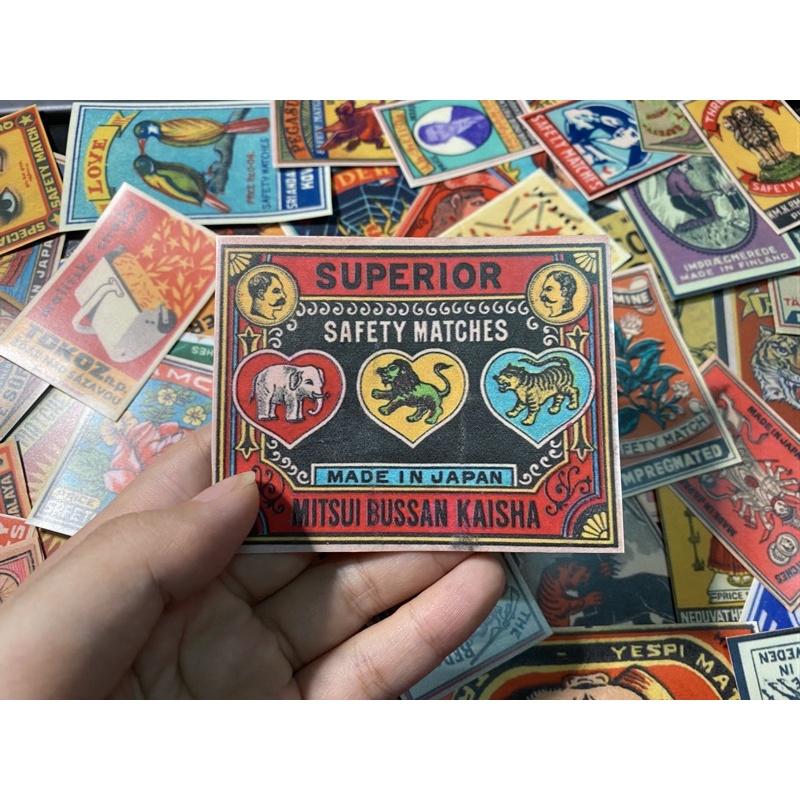 Set 50 sticker chống thấm nước chủ đề vỏ hộp diêm safety match trang trí nón bảo hiểm vali laptop hàng quán nhà cửa